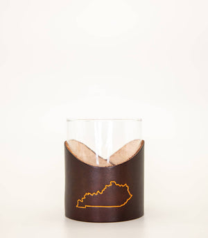 Lindy Leather - Leather Rocks Glass - Kentucky State Outline - Bawston & Tucker - 