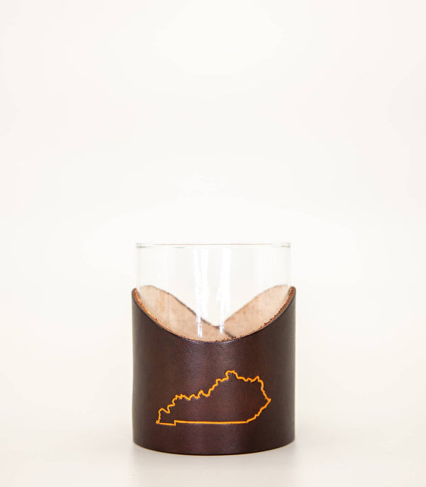 Lindy Leather - Leather Rocks Glass - Kentucky State Outline - Bawston & Tucker - 