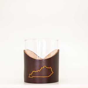 Lindy Leather - Leather Rocks Glass - Kentucky State Outline - Bawston & Tucker - 