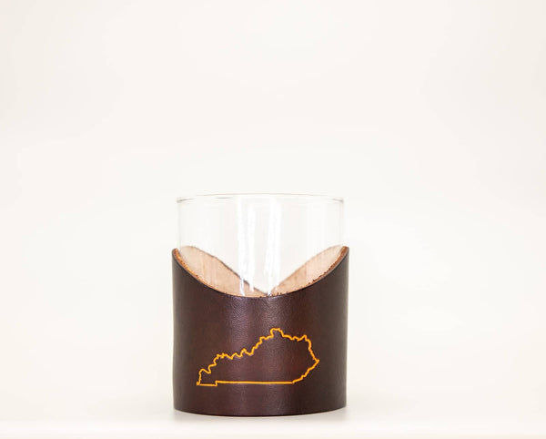 Lindy Leather - Leather Rocks Glass - Kentucky State Outline - Bawston & Tucker - 