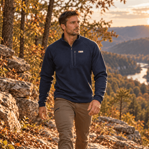 New Frontier - Men's Waffle 1/4 Zip Pullover (Navy) - Bawston & Tucker -