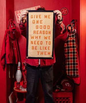 Oxford Pennant - Give Me One Good Reason Why We Need To Be Like Them Camp Flag • Blink-182 x Oxford Pennant - Bawston & Tucker -
