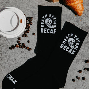 Pyknic - Death Before Decaf Coffee Crew Socks, Valentines Day Gift - Bawston & Tucker - 