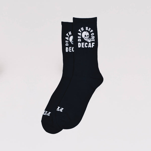 Pyknic - Death Before Decaf Coffee Crew Socks, Valentines Day Gift - Bawston & Tucker - 