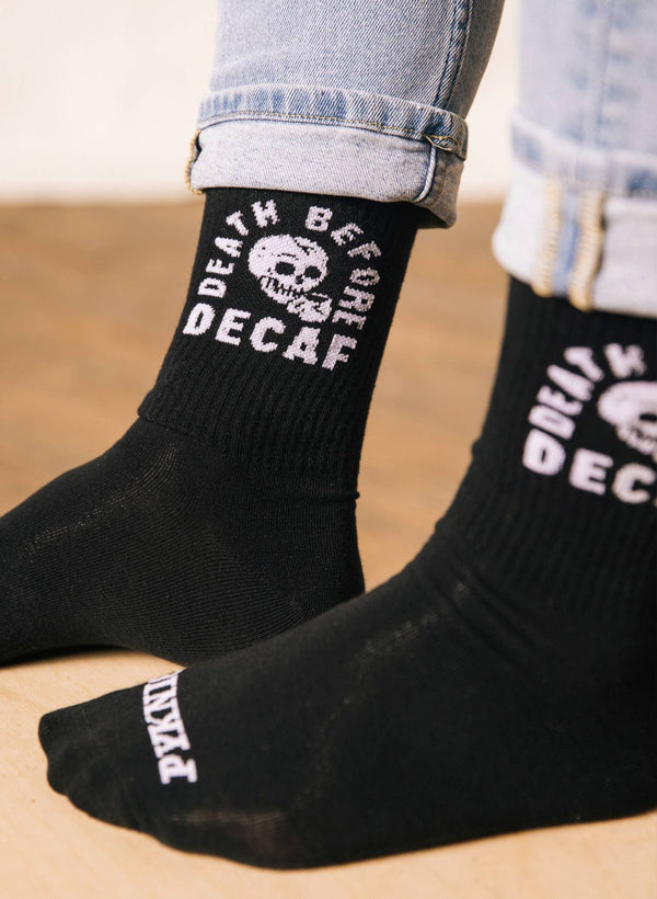 Pyknic - Death Before Decaf Coffee Crew Socks, Valentines Day Gift - Bawston & Tucker - 