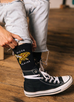 Pyknic - Pizza Slayer Comfy Crew Socks - Bawston & Tucker - 