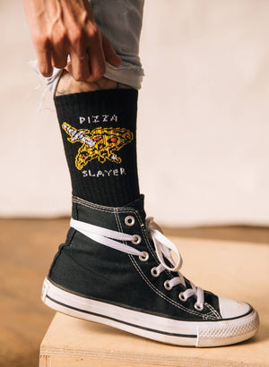 Pyknic - Pizza Slayer Comfy Crew Socks - Bawston & Tucker - 