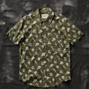 Pyknic - Pizza Slayer Tattoo Flash Casual Button Up Shirt UNISEX - Bawston & Tucker - 