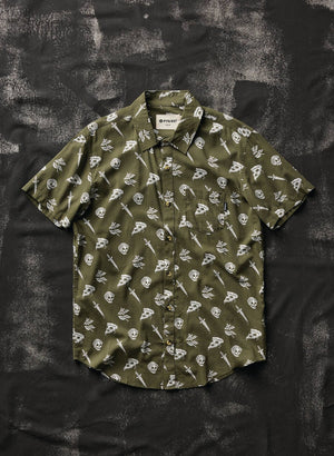 Pyknic - Pizza Slayer Tattoo Flash Casual Button Up Shirt UNISEX - Bawston & Tucker - 