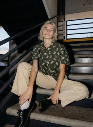 Pyknic - Pizza Slayer Tattoo Flash Casual Button Up Shirt UNISEX - Bawston & Tucker - 