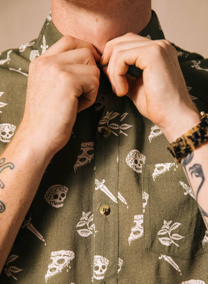 Pyknic - Pizza Slayer Tattoo Flash Casual Button Up Shirt UNISEX - Bawston & Tucker - 