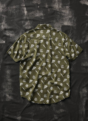 Pyknic - Pizza Slayer Tattoo Flash Casual Button Up Shirt UNISEX - Bawston & Tucker - 