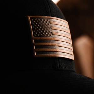 Range Leather Co. - American Flag Hat - Leather Patch Trucker Snapback - Bawston & Tucker - 