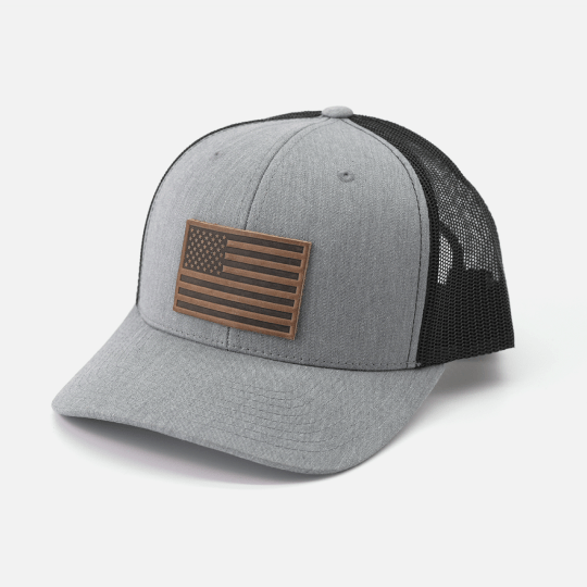 Range Leather Co. - American Flag Hat - Leather Patch Trucker Snapback - Bawston & Tucker - 