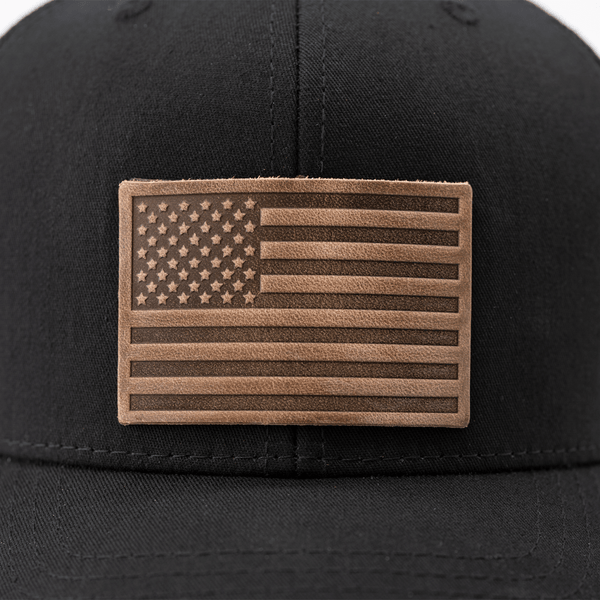 Range Leather Co. - American Flag Hat - Leather Patch Trucker Snapback - Bawston & Tucker - 