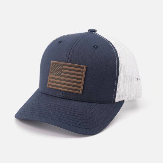 Range Leather Co. - American Flag Hat - Leather Patch Trucker Snapback - Bawston & Tucker - 