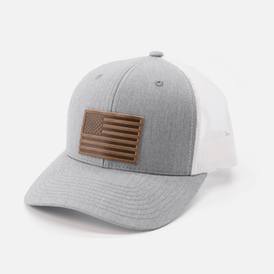Range Leather Co. - American Flag Hat - Leather Patch Trucker Snapback - Bawston & Tucker - 