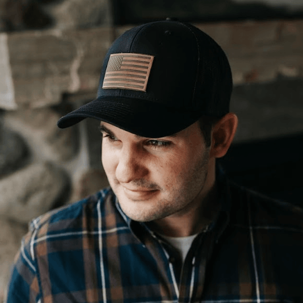 Range Leather Co. - American Flag Hat - Leather Patch Trucker Snapback - Bawston & Tucker - 