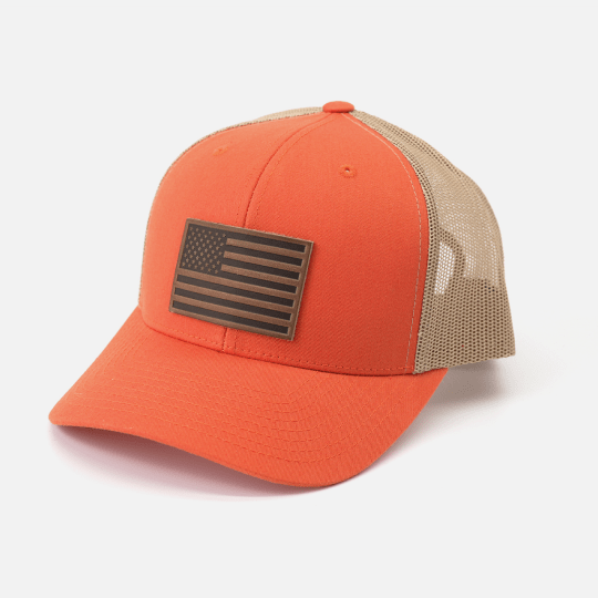 Range Leather Co. - American Flag Hat - Leather Patch Trucker Snapback - Bawston & Tucker - 