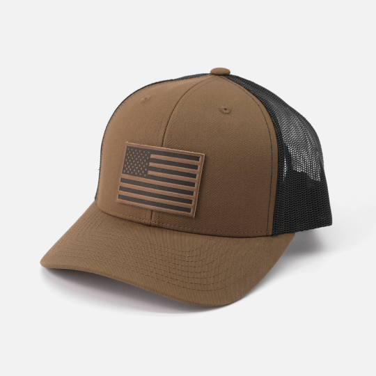 Range Leather Co. - American Flag Hat - Leather Patch Trucker Snapback - Bawston & Tucker - 
