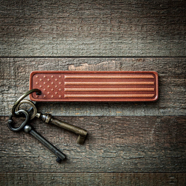 Sugarhouse Leather - American Flag Leather Keychain - Bawston & Tucker - 