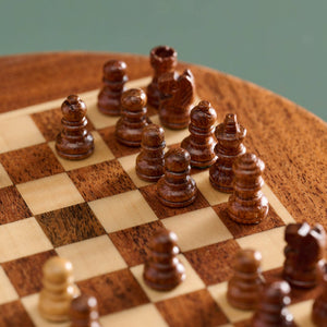 Ten Thousand Villages - Acacia Wood Round Magnetic Chess Set - Bawston & Tucker - 