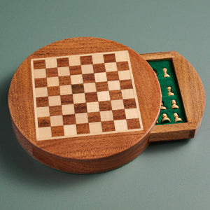 Ten Thousand Villages - Acacia Wood Round Magnetic Chess Set - Bawston & Tucker - 