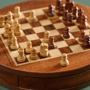 Ten Thousand Villages - Acacia Wood Round Magnetic Chess Set - Bawston & Tucker - 