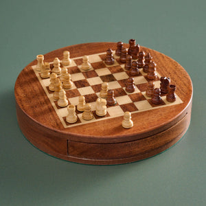 Ten Thousand Villages - Acacia Wood Round Magnetic Chess Set - Bawston & Tucker - 