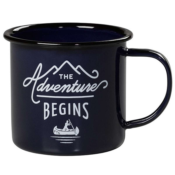 The Adventure Begins Enamel Mug - 12 oz - Navy - B&T Home Goods - Bawston & Tucker - Mugs