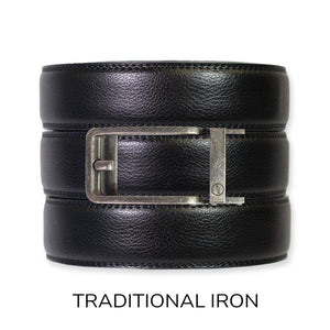 Tough Apparel - Black Leather Ratchet Belt & Buckle Set - Bawston & Tucker - 