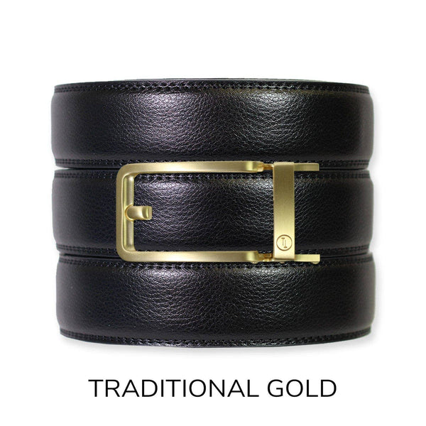 Tough Apparel - Black Leather Ratchet Belt & Buckle Set - Bawston & Tucker - 