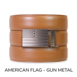 Tough Apparel - British Tan Leather Ratchet Belt & Buckle Set - Bawston & Tucker - 