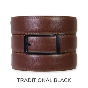 Tough Apparel - Chestnut Leather Ratchet Belt & Buckle Set - Bawston & Tucker - 