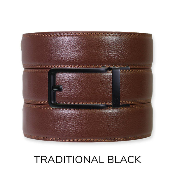 Tough Apparel - Chestnut Leather Ratchet Belt & Buckle Set - Bawston & Tucker - 