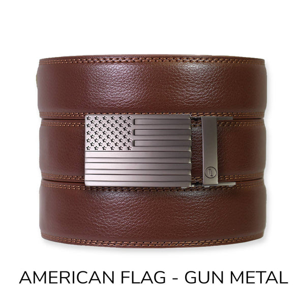 Tough Apparel - Chestnut Leather Ratchet Belt & Buckle Set - Bawston & Tucker - 