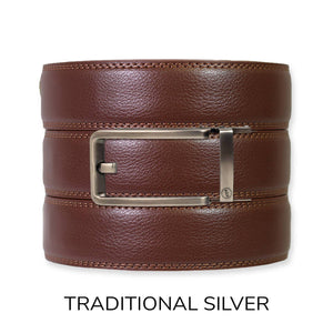 Tough Apparel - Chestnut Leather Ratchet Belt & Buckle Set - Bawston & Tucker - 