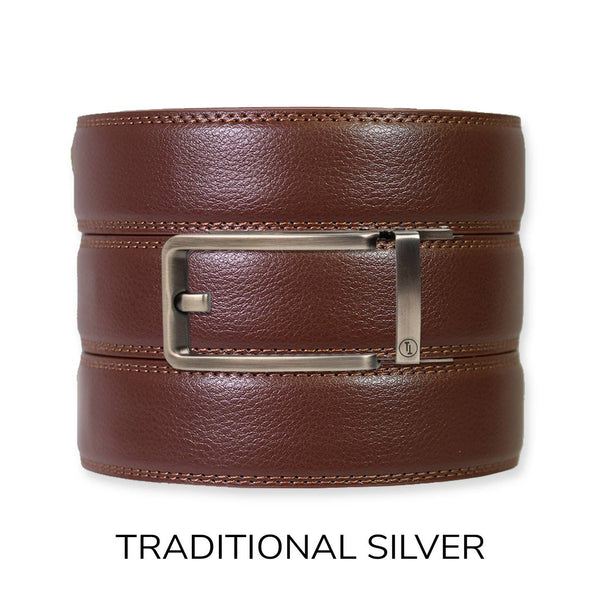 Tough Apparel - Chestnut Leather Ratchet Belt & Buckle Set - Bawston & Tucker - 