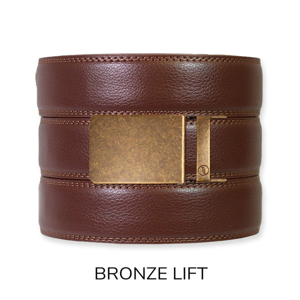 Tough Apparel - Chestnut Leather Ratchet Belt & Buckle Set - Bawston & Tucker - 