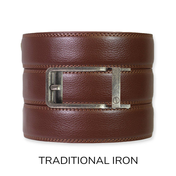 Tough Apparel - Chestnut Leather Ratchet Belt & Buckle Set - Bawston & Tucker - 