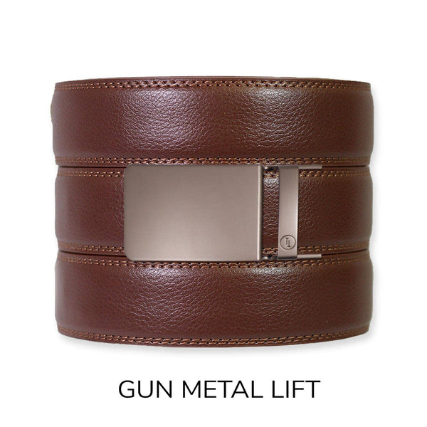Tough Apparel - Chestnut Leather Ratchet Belt & Buckle Set - Bawston & Tucker - 