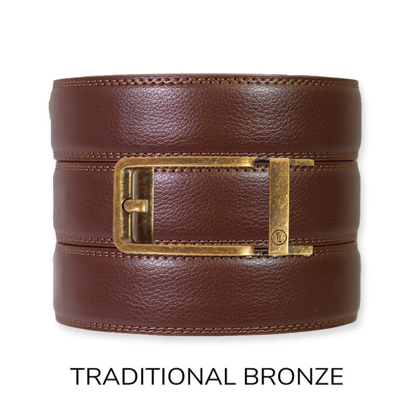 Tough Apparel - Chestnut Leather Ratchet Belt & Buckle Set - Bawston & Tucker - 