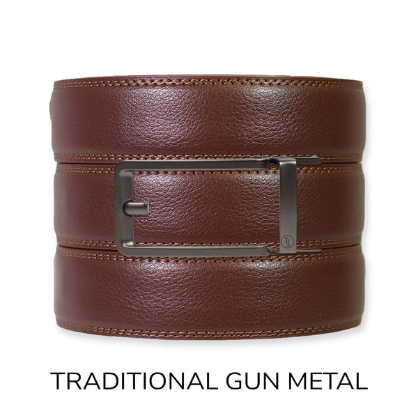 Tough Apparel - Chestnut Leather Ratchet Belt & Buckle Set - Bawston & Tucker - 
