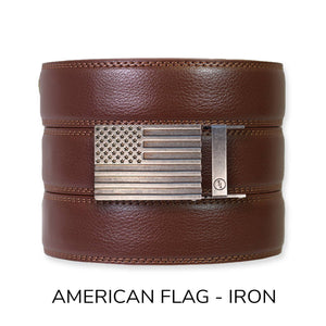 Tough Apparel - Chestnut Leather Ratchet Belt & Buckle Set - Bawston & Tucker - 