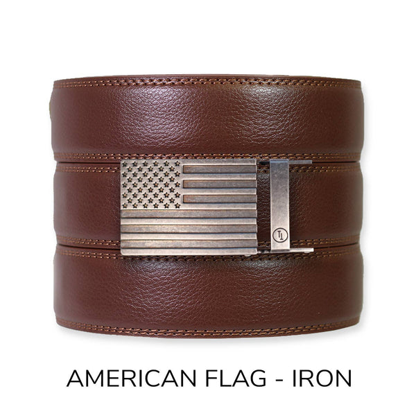 Tough Apparel - Chestnut Leather Ratchet Belt & Buckle Set - Bawston & Tucker - 