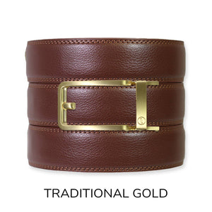 Tough Apparel - Chestnut Leather Ratchet Belt & Buckle Set - Bawston & Tucker - 