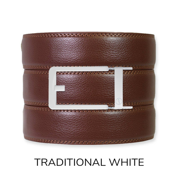 Tough Apparel - Chestnut Leather Ratchet Belt & Buckle Set - Bawston & Tucker - 