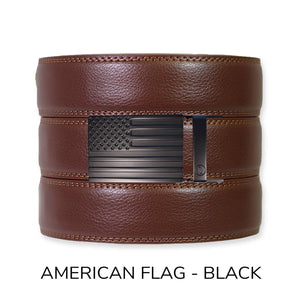 Tough Apparel - Chestnut Leather Ratchet Belt & Buckle Set - Bawston & Tucker - 