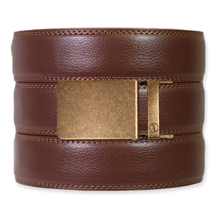 Tough Apparel - Chestnut Leather Ratchet Belt & Buckle Set - Bawston & Tucker - 