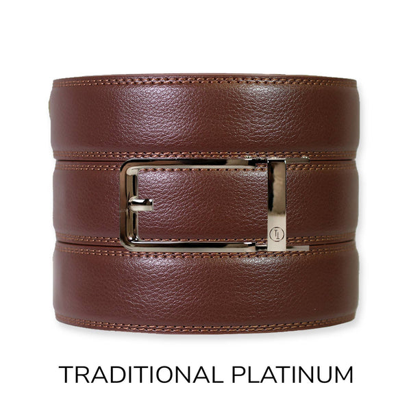 Tough Apparel - Chestnut Leather Ratchet Belt & Buckle Set - Bawston & Tucker - 